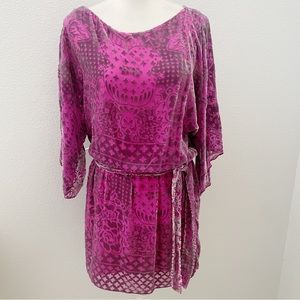 Hale Bob fuchsia burnout velvet belted dress size xs